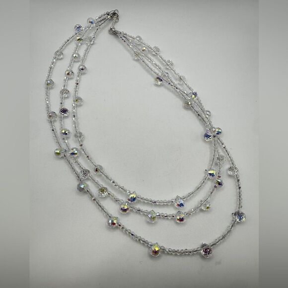 Three strands faceted glass, Aurora Borealis beaded necklace with s925 hardware! - Picture 10 of 13